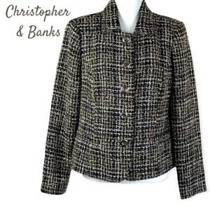 Christopher & Banks Black Tan Tweed Blazer Jacket Size M
